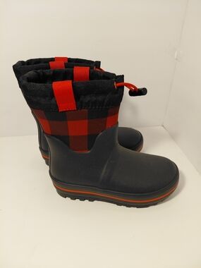 Cat & Jack Black and Red Plaid Waterproof Kids Boots